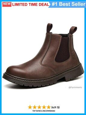 Steel Toe Slip On Work Boots Waterproof Faux Leather Ankle Chelsea